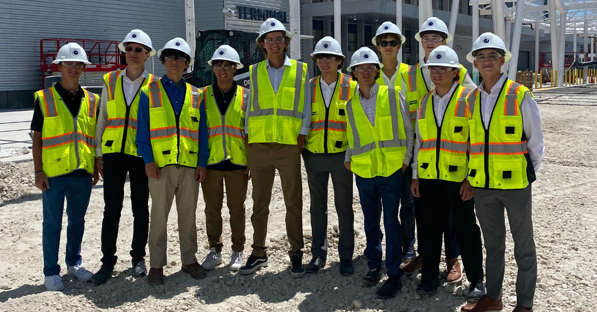 group of students visiting a Lemartec job site
