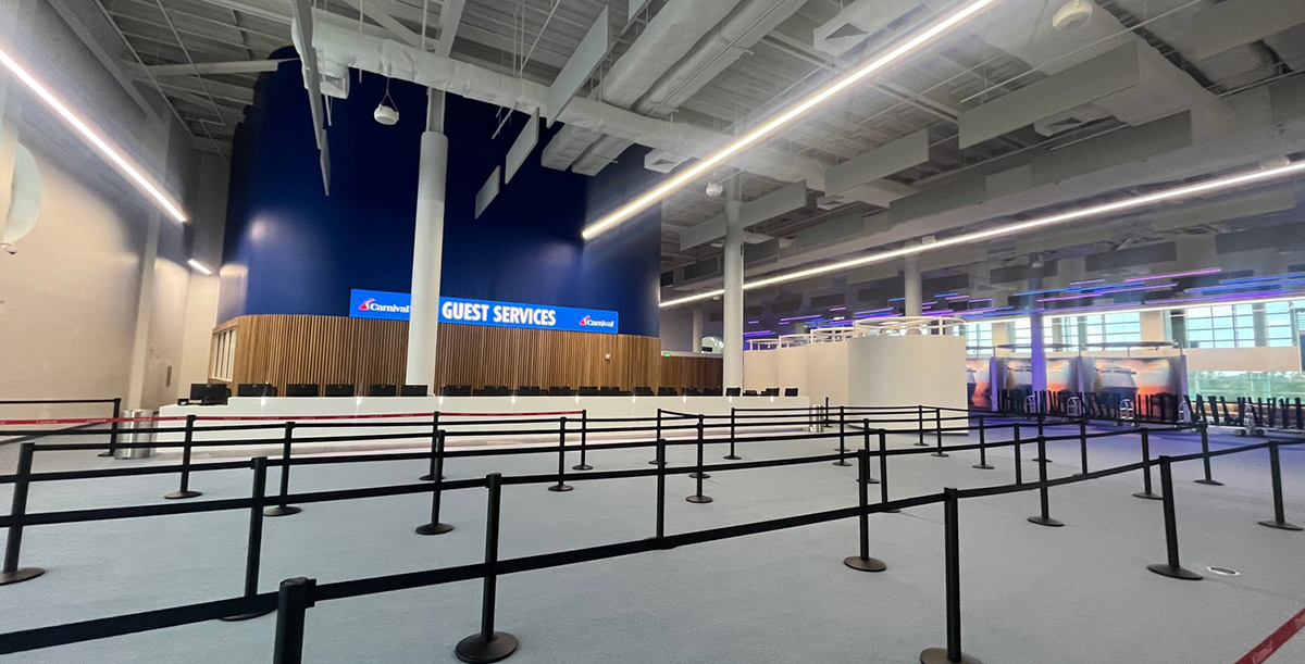 PortMiami Cruise Terminal F expansion. Interior waiting area