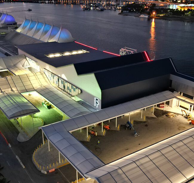 PortMiami Cruise Terminal F Expansion Project at night