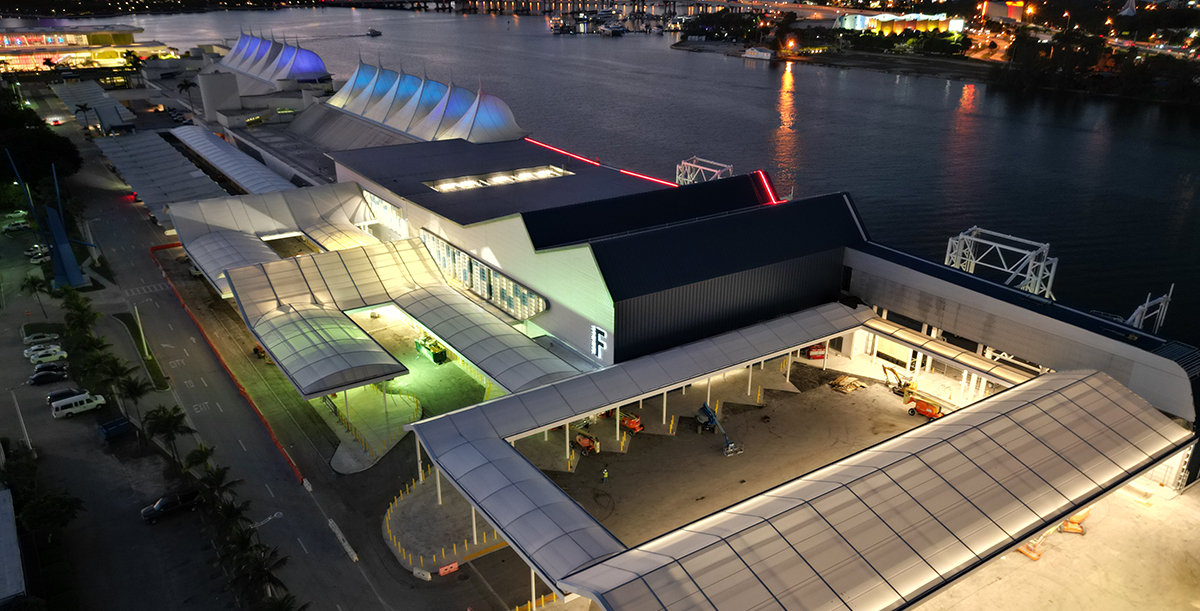 PortMiami Cruise Terminal F Expansion Project at night